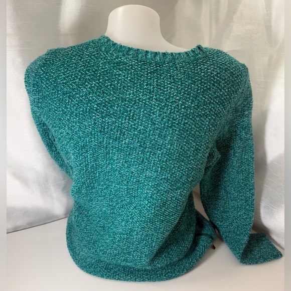 Talbots Size Petite M Turquoise Cable-Knit 100% Cotton Pullover Sweater - Picture 2 of 6
